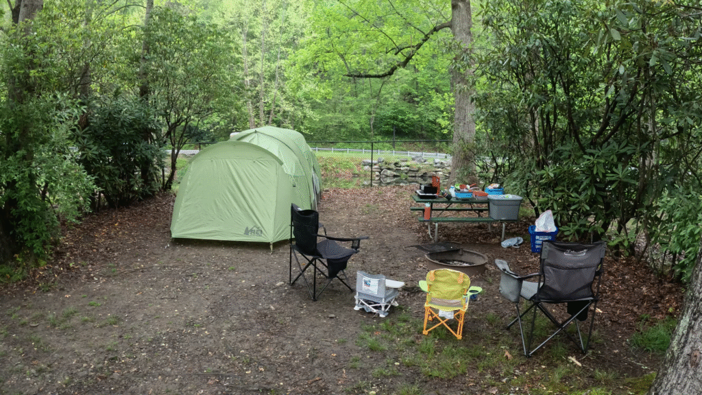 camping setup with items ready for use